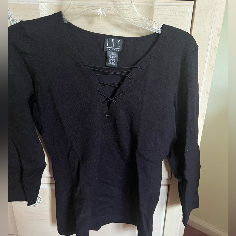 INC black shirt with ties in front